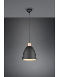 [TRIOR30681032] Sospensione Cucina Jagger Metallo Nero Inserto Legno Trio Lighting