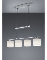 [TRIO305400401] Sospensione Garda Nichel 4 Paralumi Tessuto Bianco L77 cm Trio Lighting