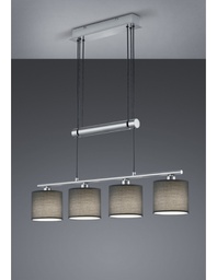 [TRIO305400411] Sospensione Garda Nichel 4 Paralumi Tessuto Grigio L77 cm Trio Lighting