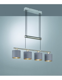 [TRIO305400441] Sospensione Garda Nichel 4 Paralumi Tessuto Tortora-Oro L77 cm Trio Lighting