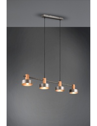 [TRIO309500467] Sospensione Gaya 4xE14 Nichel Antico E Legno L90 cm Trio Lighting