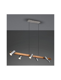 [TRIO312490607] Sospensione Isola Legno 6 Spot Nichel Cilindrici Orientabili Marley Trio Lighting