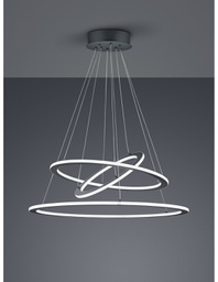 [TRIO321910342] Sospensione Led Dimmerabile 3 Anelli Durban Antracite Ø80 cm Trio Lighting