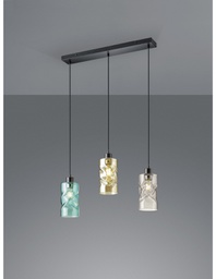 [TRIOR30533017] Sospensione Moderna Swirl 3xE27 Nero E Vetri Multicolor L60 cm Trio Lighting