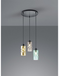 [TRIOR30533917] Sospensione Moderna Swirl 3xE27 Nero E Vetri Multicolor Ø38 cm Trio Lighting
