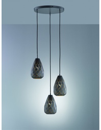 [TRIO301300342] Sospensione Rotonda Moderna 3xE27 Antracite Onyx con Tagli Laser Trio Lighting