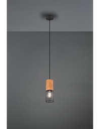[TRIO304300132] Sospensione Tosh Nero 1xE27 Legno E Gabbia Metallica Ø10 cm Trio Lighting