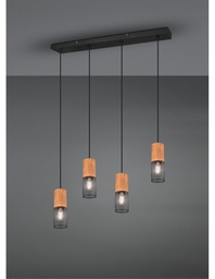 [TRIO304300432] Sospensione Tosh Nero 4xE27 Legno E Gabbia Metallica L65 cm Trio Lighting