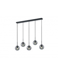 [TRIO308500542] Sospensione in Linea 5 Sfere Vetro Fumé Balini Antracite Trio Lighting