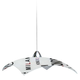 [CAPITALI/S] Sospensione in lastra di vetro bianco decorato capitali 40xh.18 cm