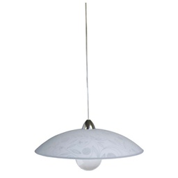 [CLARA/S50 BI] Sospensione in lastra di vetro bianco garden montatura cromo diam.50xh.14 cm