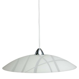 [DARIO/S BI] Sospensione in lastra di vetro bianco montatura cromo diam.50xh.18 cm