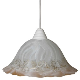 [BERTA/S30] Sospensione in vetro screpolato bianco sfumato ambra-oro diam.30xh.17 cm
