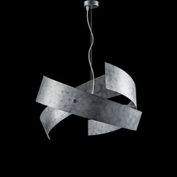 [BL226-3-ARG] Sospensione industrial in ferro laccato con decorazione argento 3 luci 57xh.28 cm