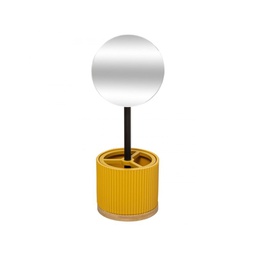 [19921708] Specchio moderno con portaoggetti Giallo diametro 14x h35 cm