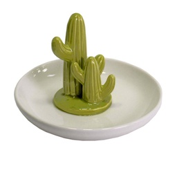 [V8524630000] Svuotatasche ceramica bianco verde cactus tondo cmø14