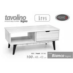 [GIC796685] Tavolino basso salotto bianco con ripiano e vano cm 100 x 48 x 43 h