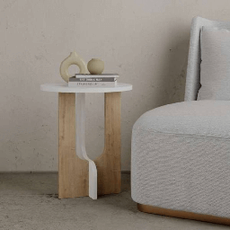 [FZ99374] Tavolino da salotto Luna bianco e rovere 40x40x47h