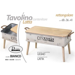 [GIC814358] Tavolino in latta bianco baule cm 68 x 36 x 41 h