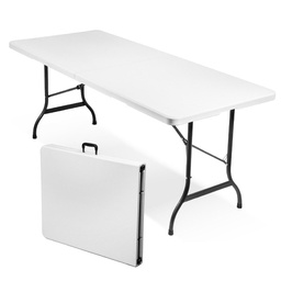 [8053323385424] Tavolo pieghevole richiudibile a valigia in resina bianco 180x70x74