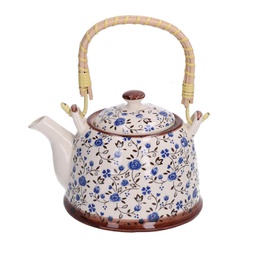 [V5861630000] Teiera ceramica bianco con fiori blu tondo cmø15h14