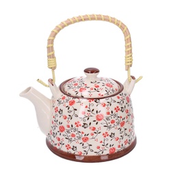[V5861610000] Teiera ceramica bianco con fiori rosso tondo cmø15h14