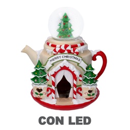 [V6160440000] Teiera resina led con palla di vetro rosso cm25x22x28