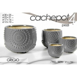 [GIC701993] Vasi chachepot set 4 pz grigio decorato