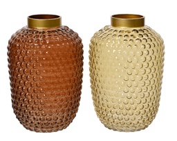 [20102597] Vaso di vetro lucido con bordo dorato spruzzato di colore oro 2 colori assortiti H 30 x Ø 20 cm