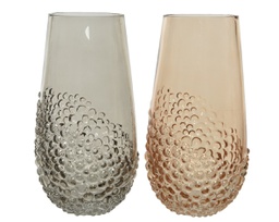 [20102596] Vaso di vetro lucido con colore Fiore 2col ass H 25 Ø 13 cm