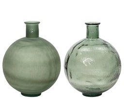[20102599] Vaso in vetro riciclato lucido opaco con coste a 2 colori assortiti H 44 Ø 34 cm