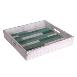 [V5107860000] Vassoio mare legno bianco verde quadro cm37x37h6