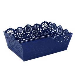 [V7019570000] Vassoio metallo blu con decorazioni varie cm22x15h7
