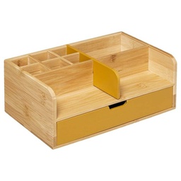 [19921712] Vassoio organizzatore in bamboo con cassetto Giallo 25x10x h15,5 cm