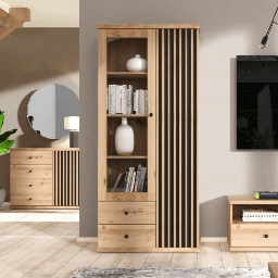 [EFFEZ98928] Vetrina Medan52A 2 ante e 2 cassetti rovere antracite EFFEZ