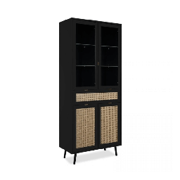 [FZ99098] Vetrina Vienna52A 4 ante e cassetto nera con frontali effetto vimini