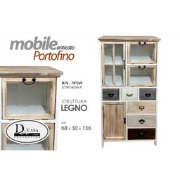 [GIC787249] Vetrina mobile alto soggiorno cucina anticato cm 68 x 30 x 136 h