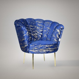 [FZ101344] Poltrona Orel in velluto blu con fantasia oro Arya Gold 24 bordo blu e piedini oro H76xL70xP70