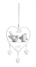 [B0133211] 4x Pendaglio cuore con uccellini 18x13x6h