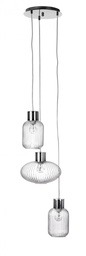 [B0827360] Lampadario 3 luci trasparente-argento D.40x150h