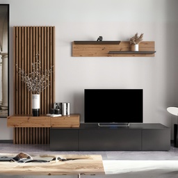 [FZ101668] Parete attrezzata 250x42x200 cm rovere e nero