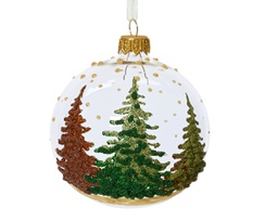[20184553] Pallina di vetro trasparente 8cm con alberi