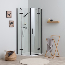 [KB-B2030611200206] Box doccia angolare 80x80 senza profili, nero opaco