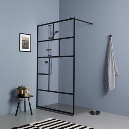 [KB-B2030611200213] Parete doccia 140 cm trasparente nera