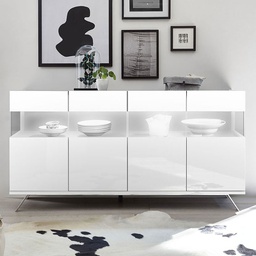 [A16821] (3c) Madia 4 ante bianco lucido con inserto in vetro 184x50xh.101 cm(KORTEN4BI)