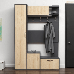 [EFFEZ99600] (3c) Mobile ingresso Seina antracite frontali rovere con scarpiere e appendiabiti EFFEZ