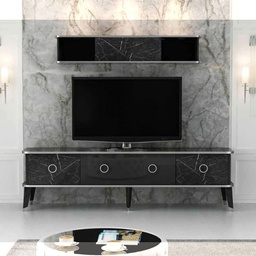 [FZ97175] (3c)Porta tv con pensile Bientv 180 effetto marmo nero particolari argento(BIENTV)