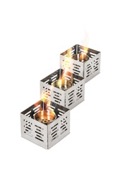[FP/029]  Set di 3 biocamini in acciaio grigio chiaro 10x10x8h cm