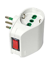 [1909371] Adattatore doppio Schuko FME bianco con interruttore termico e presa 2P+T da 10A