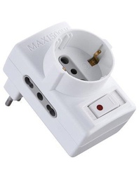 [1926323] Adattatore triplo con interruttore termico e prese bipas e schuko Electraline bianco 2P+T asimmetrico